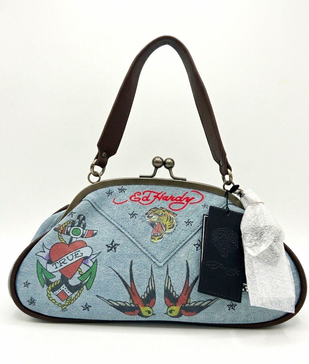 NWT Ed Hardy Vintage Tattoo Denim Bag - Tiger Swallow True Love Kisslock Purse